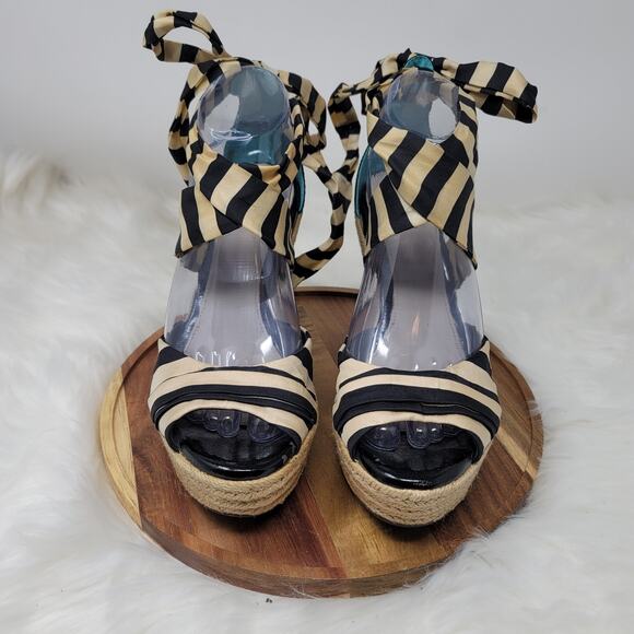 UGG Summer Heel Lucianna Stripe 4.5" Espadrille Wedge Sandal Womens 7.5 - Picture 1 of 7